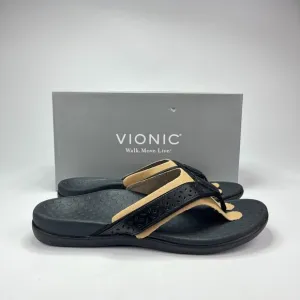 New Box Vionic Tide II Black Toe Post Flip Flop Slip On Sandals Women's Size 9