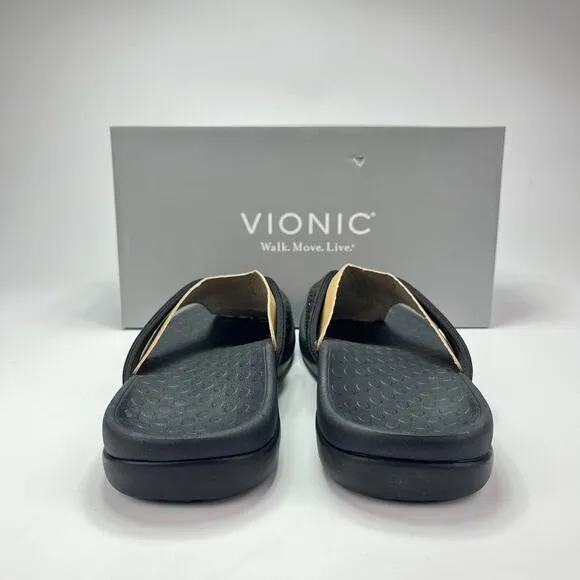 New Box Vionic Tide II Black Toe Post Flip Flop Slip On Sandals Women's Size 9