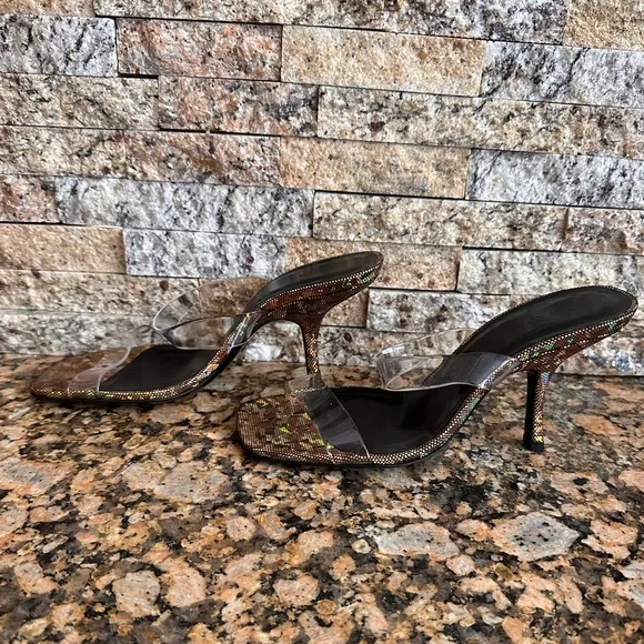 New By Far Clara PVC Iridescent Heeled 95mm Sandals