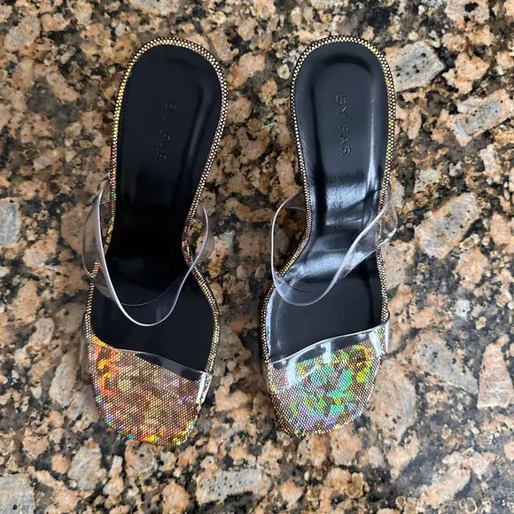 New By Far Clara PVC Iridescent Heeled 95mm Sandals