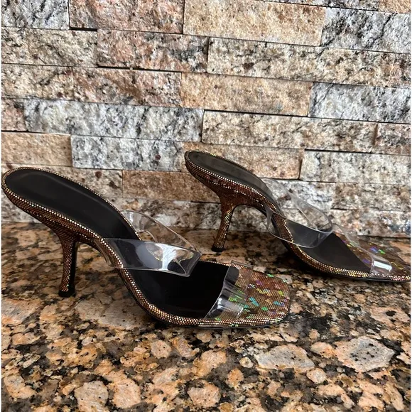 New By Far Clara PVC Iridescent Heeled 95mm Sandals