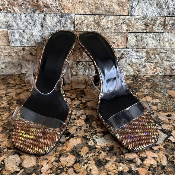 New By Far Clara PVC Iridescent Heeled 95mm Sandals