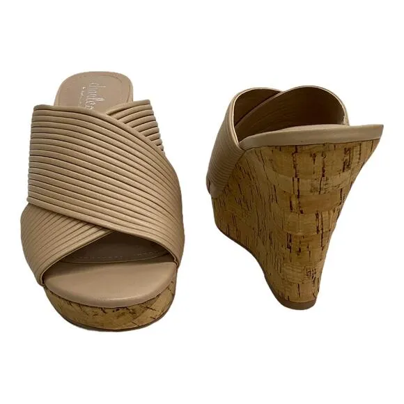 New Charles David Tan Linger Cork Wedge Heeled Sandals 7.5