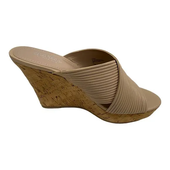 New Charles David Tan Linger Cork Wedge Heeled Sandals 7.5