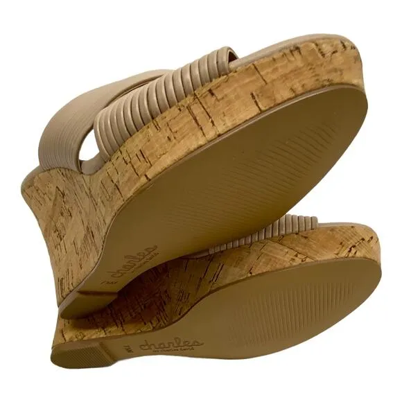 New Charles David Tan Linger Cork Wedge Heeled Sandals 7.5
