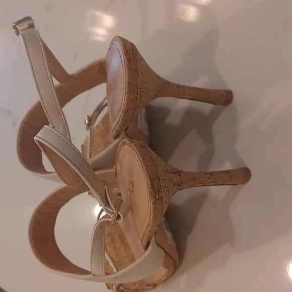 NEW Coach KIT Cream Color  Leather Cork High Heel Sandals SZ 10