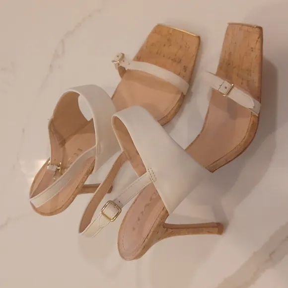 NEW Coach KIT Cream Color  Leather Cork High Heel Sandals SZ 10