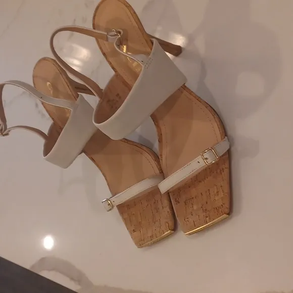 NEW Coach KIT Cream Color  Leather Cork High Heel Sandals SZ 10