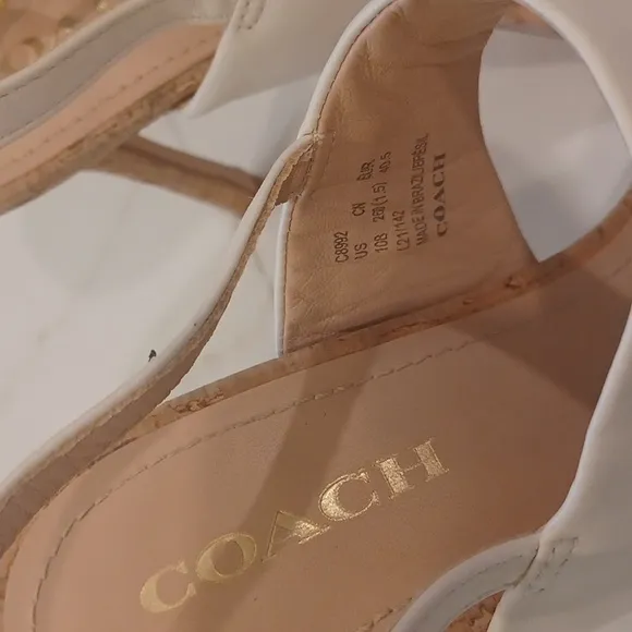 NEW Coach KIT Cream Color  Leather Cork High Heel Sandals SZ 10