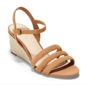 NEW Cole Haan Jasmone Espadrille Tan Ankle Strap Wedge Sandals Size 9.5