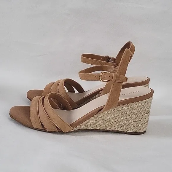 NEW Cole Haan Jasmone Espadrille Tan Ankle Strap Wedge Sandals Size 9.5
