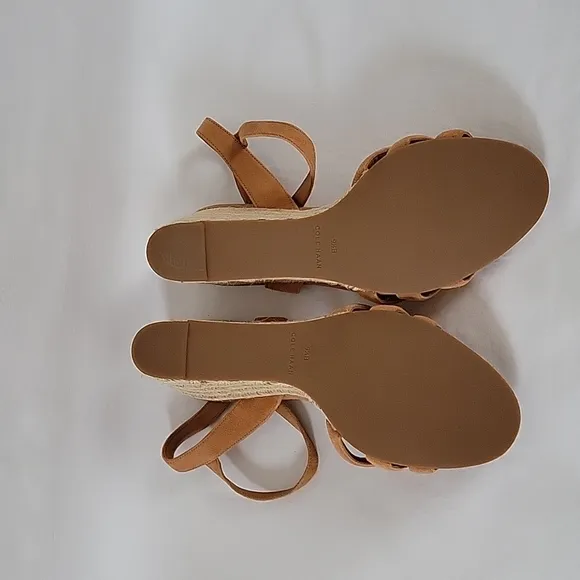 NEW Cole Haan Jasmone Espadrille Tan Ankle Strap Wedge Sandals Size 9.5