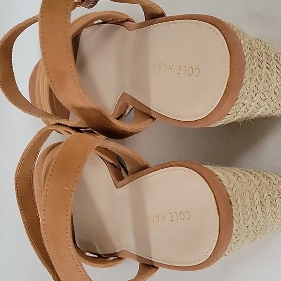 NEW Cole Haan Jasmone Espadrille Tan Ankle Strap Wedge Sandals Size 9.5