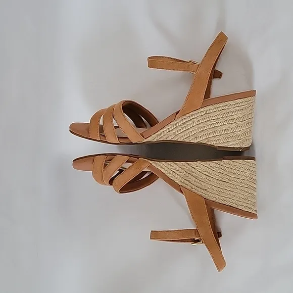 NEW Cole Haan Jasmone Espadrille Tan Ankle Strap Wedge Sandals Size 9.5