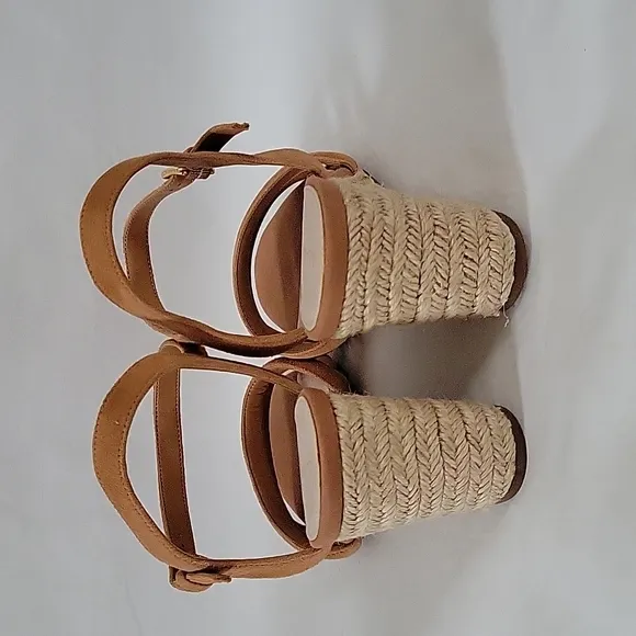 NEW Cole Haan Jasmone Espadrille Tan Ankle Strap Wedge Sandals Size 9.5