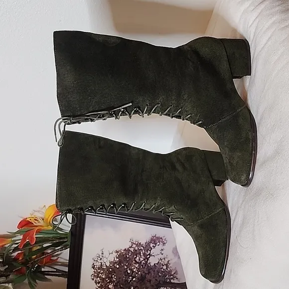 NEW Colin Stuart Victoria Secret Green Lace Up Moto Combat Boots Bohemian
