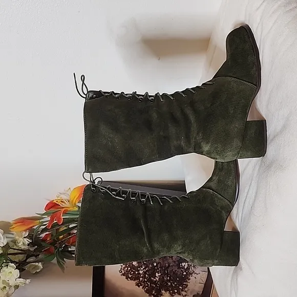 NEW Colin Stuart Victoria Secret Green Lace Up Moto Combat Boots Bohemian