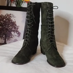 NEW Colin Stuart Victoria Secret Green Lace Up Moto Combat Boots Bohemian