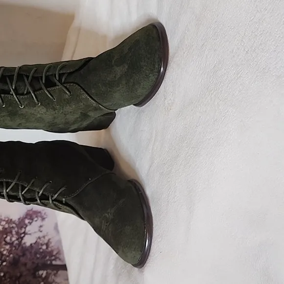 NEW Colin Stuart Victoria Secret Green Lace Up Moto Combat Boots Bohemian
