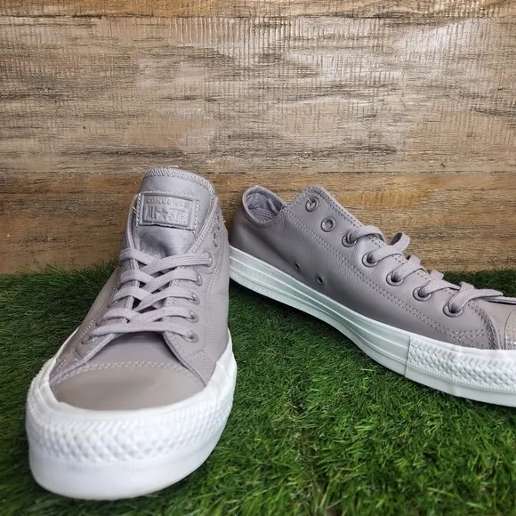 New Converse Chuck Taylor All Stars Leather Ox Gray Sneakers 162497C
