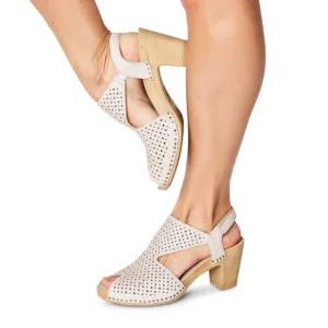 NEW Dansko Teagan Perforated Leather Peep Toe Heeled Sandal in Vintage White