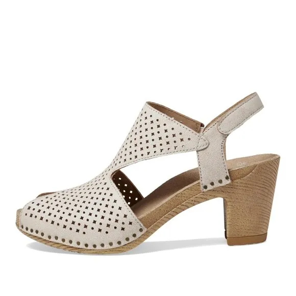 NEW Dansko Teagan Perforated Leather Peep Toe Heeled Sandal in Vintage White