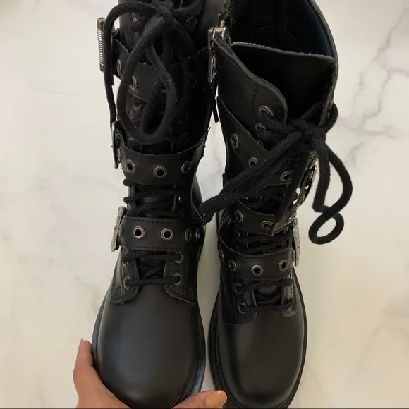 NEW Demonia Bolt 330 Faux Vegan leather edgy goth style buckle boots Siz…