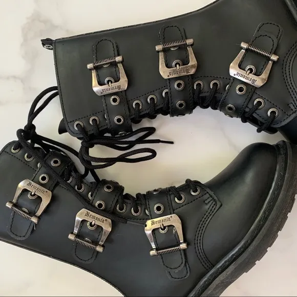 NEW Demonia Bolt 330 Faux Vegan leather edgy goth style buckle boots Siz…