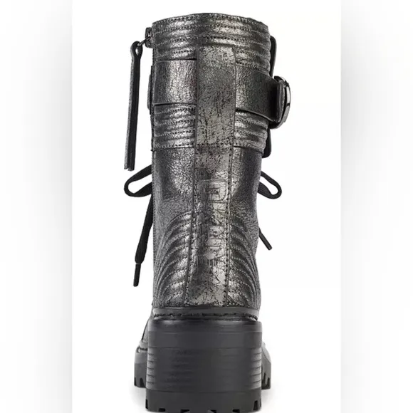 💚💜💚🌼NEW DKNY Women's Basia Buckled Quilted Lug Sole Combat Boots Gunmetal