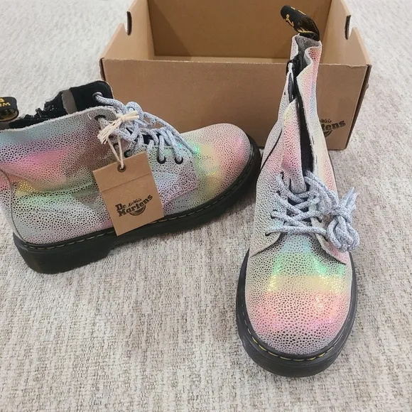 NEW Dr Martens 1460 Pascal Y Combat Boots Rainbow Metallic Leather US 5M &amp; 7