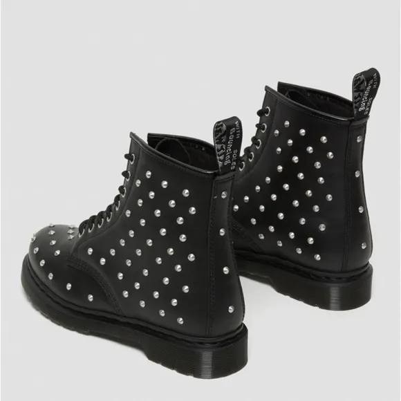 NEW Dr. Martens 1460 Stud Wanama Combat Boots Black/Silver Size 7 UK 5