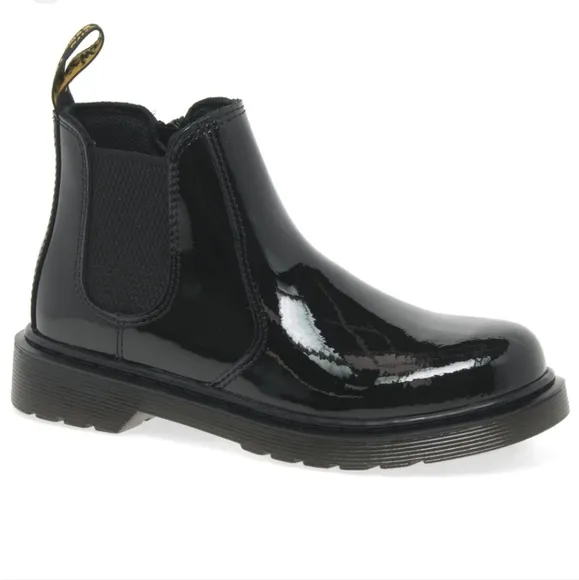 NEW Dr. Martens Junior Girls' Patent Leather Chelsea Boots Black Slip On Docs