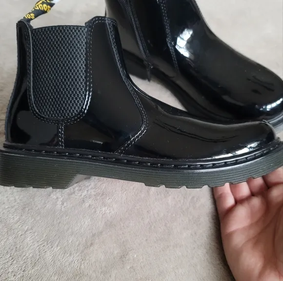 NEW Dr. Martens Junior Girls' Patent Leather Chelsea Boots Black Slip On Docs