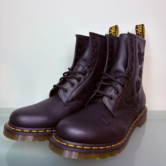 New Dr Martens Vonda Mono Boot 1460 Embroidered Flowers Combat Boots US Size 10