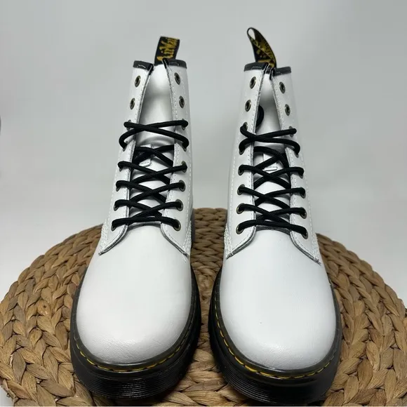New DR MARTENS Zavala Combat Boots White Black Size 9 Women's