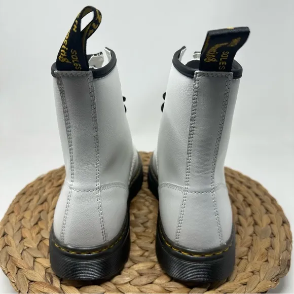 New DR MARTENS Zavala Combat Boots White Black Size 9 Women's