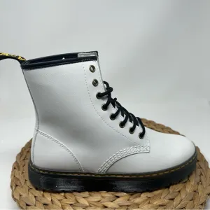 New DR MARTENS Zavala Combat Boots White Black Size 9 Women's