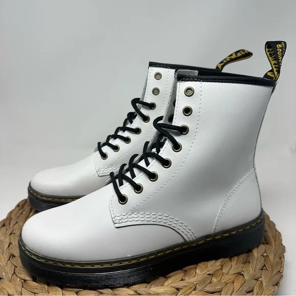 New DR MARTENS Zavala Combat Boots White Black Size 9 Women's