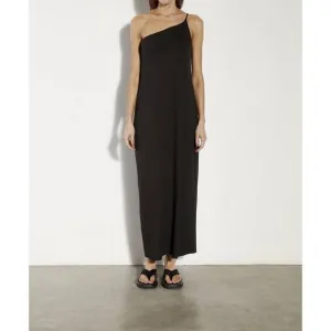 NEW ENZA COSTA luxe jersey asymmetrical maxi dress in black