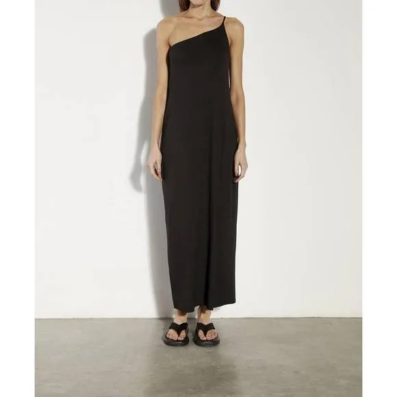 NEW ENZA COSTA luxe jersey asymmetrical maxi dress in black