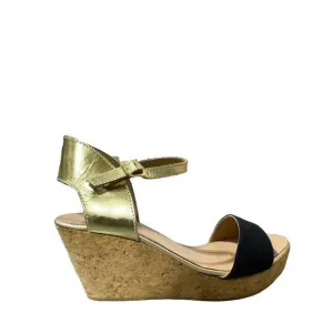 NEW ERIC MICHAEL women's dora ankle strap wedge sandals in black