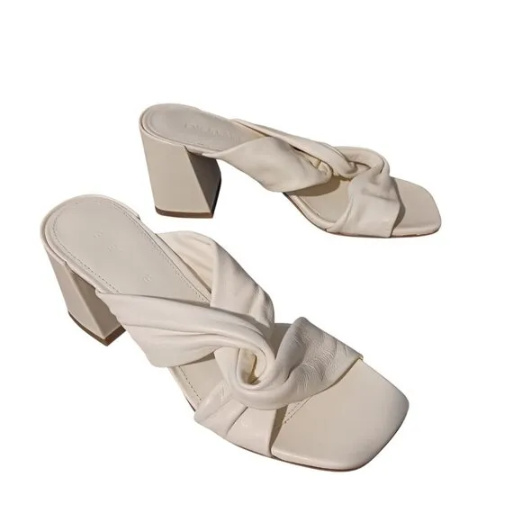 NEW Everlane The Day Twist Heel in Leather Canvas/Off-White Size 6.5