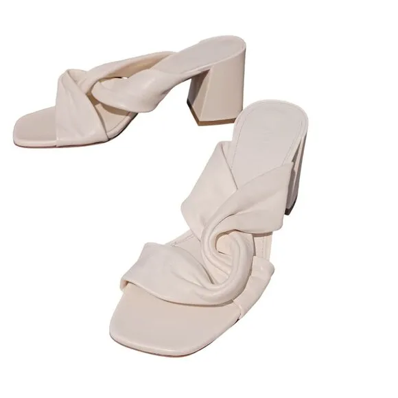 NEW Everlane The Day Twist Heel in Leather Canvas/Off-White Size 6.5