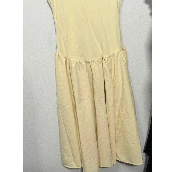 NEW Free People Afternoon Elegance Midi Dress Butter Yellow Large Fairy Dainty