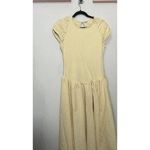 NEW Free People Afternoon Elegance Midi Dress Butter Yellow Large Fairy Dainty