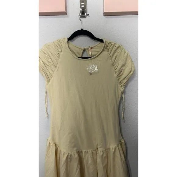 NEW Free People Afternoon Elegance Midi Dress Butter Yellow Large Fairy Dainty