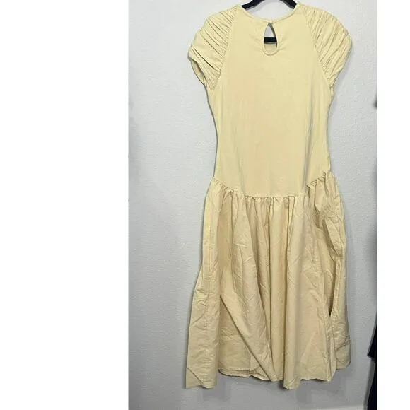 NEW Free People Afternoon Elegance Midi Dress Butter Yellow Large Fairy Dainty