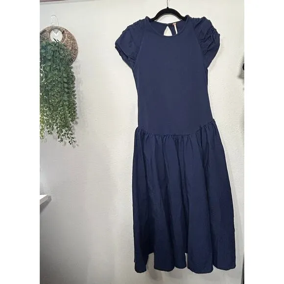 NEW Free People Afternoon Elegance Midi Dress Indigo Blue Large Fairy Dainty
