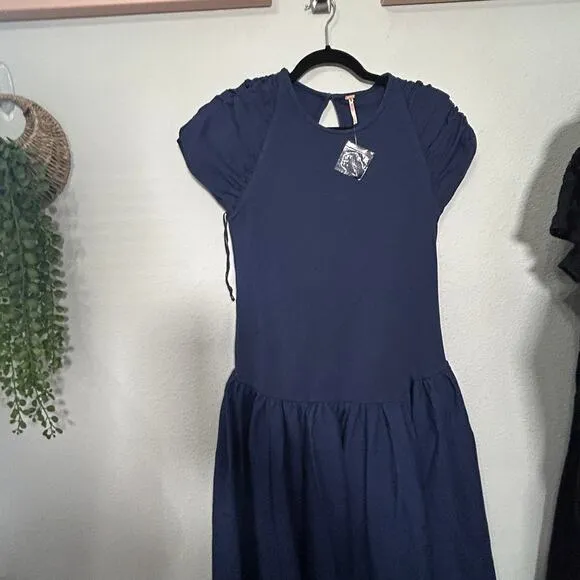 NEW Free People Afternoon Elegance Midi Dress Indigo Blue Large Fairy Dainty