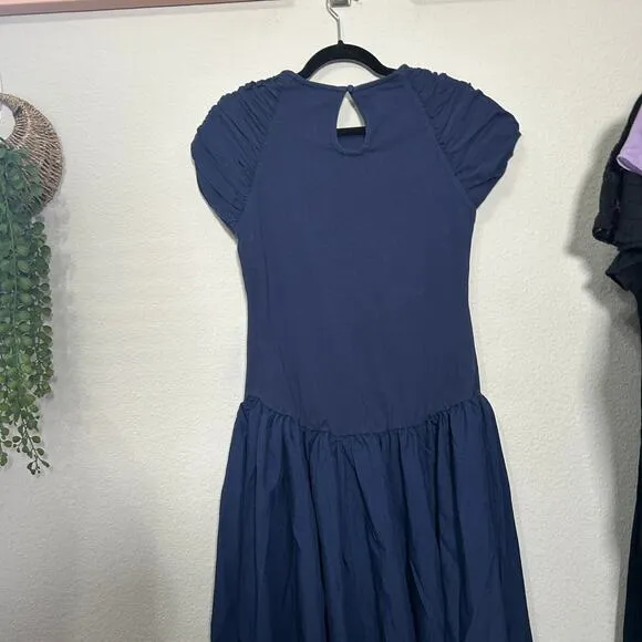 NEW Free People Afternoon Elegance Midi Dress Indigo Blue Large Fairy Dainty